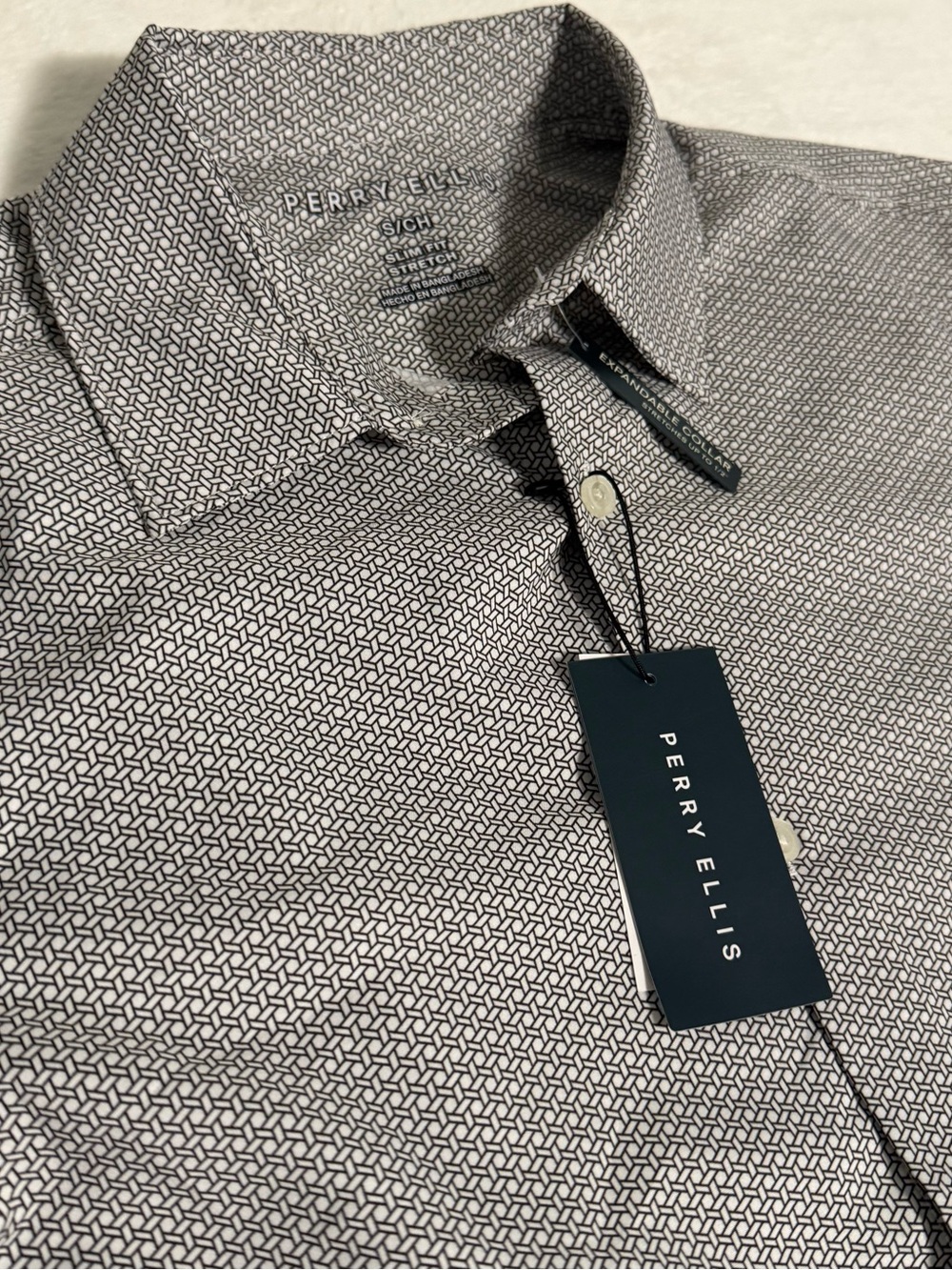 Perry Ellis Motion Mens Small Slim Fit Stretch Dress Shirt Geometric NWT $79.50